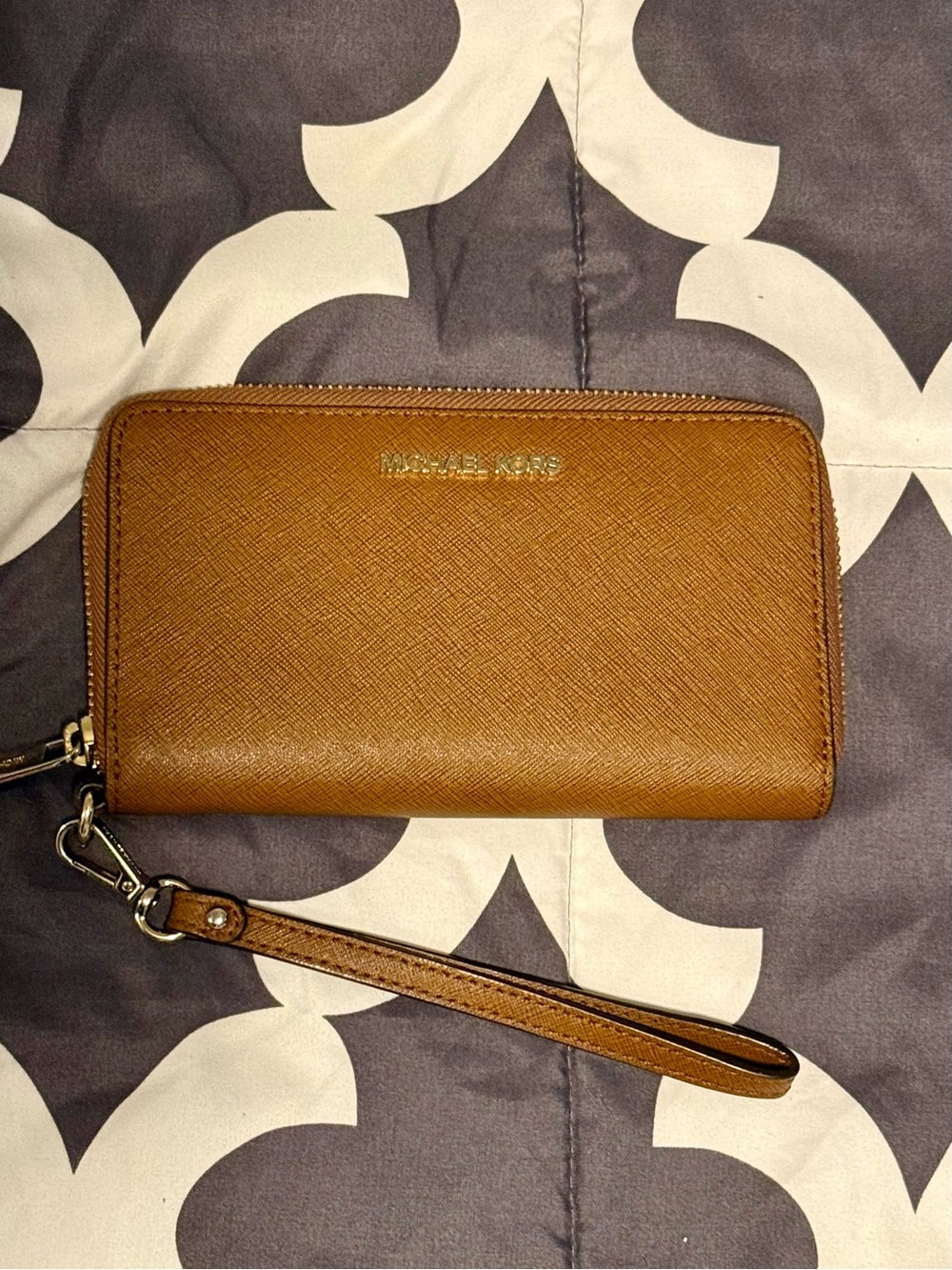 Michael Kors Tan Saffiano Leather Zip-Around Wristlet Wallet